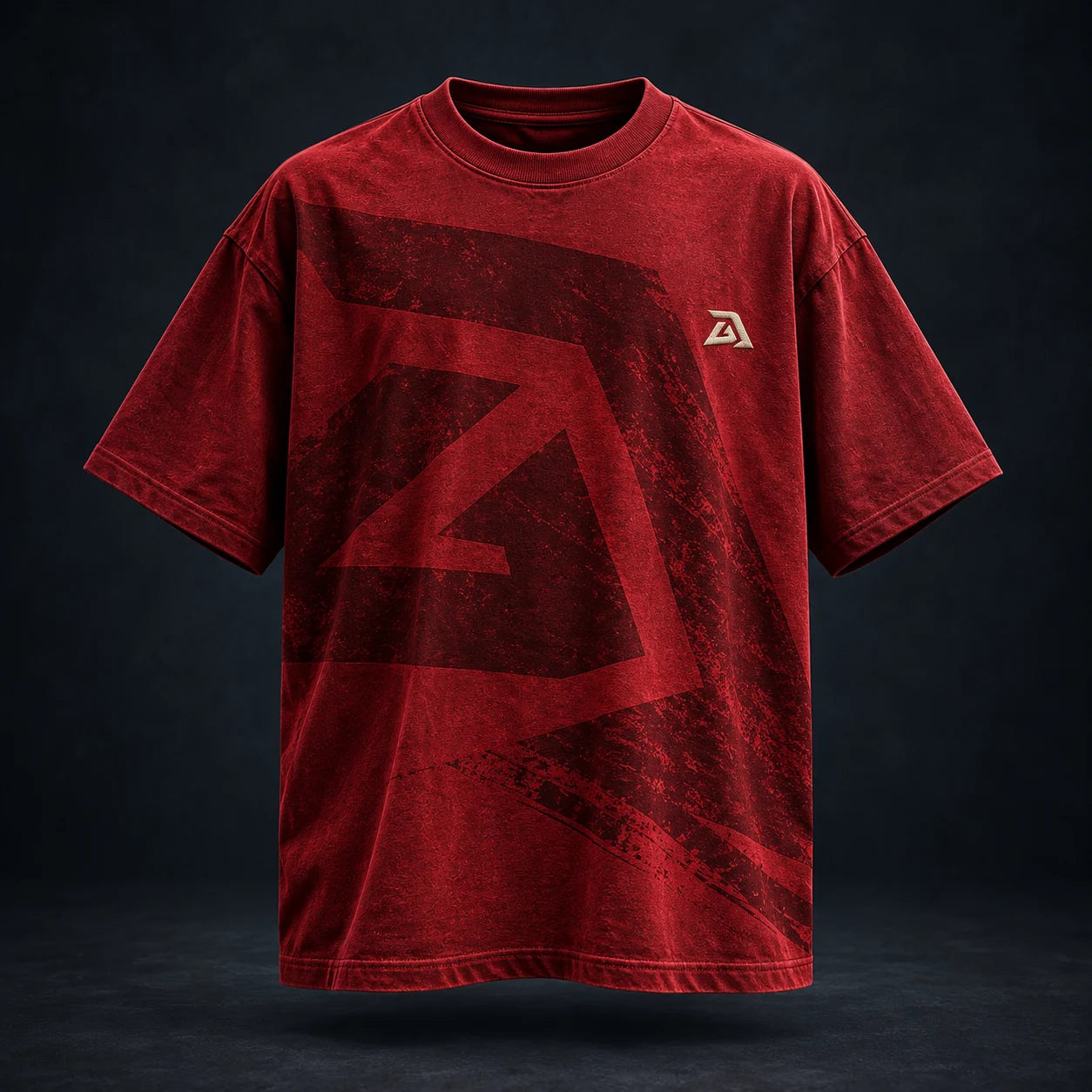 Red Darukai Impact Tee with the oversized monogram